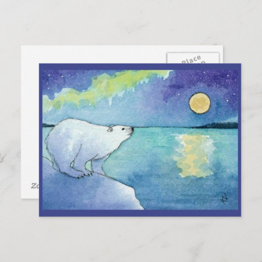 Polar Bear Lune Noël Carte postale (Devant / Derrière)