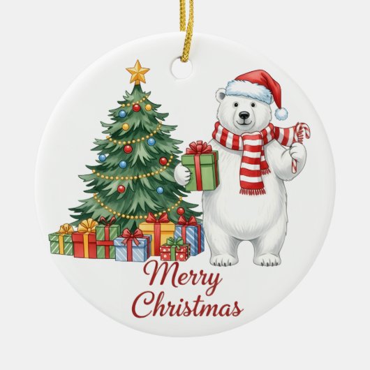 Polar Bear Merry Christmas Ornament - Personalized (Voorkant)