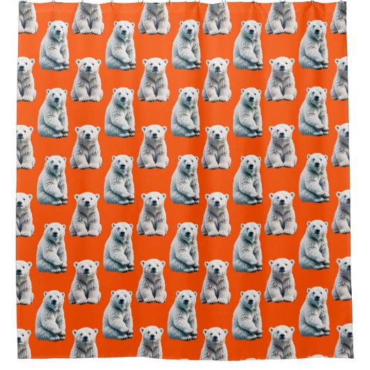 Polar Bear Pattern Design On Orange Douchegordijn (Voorkant)