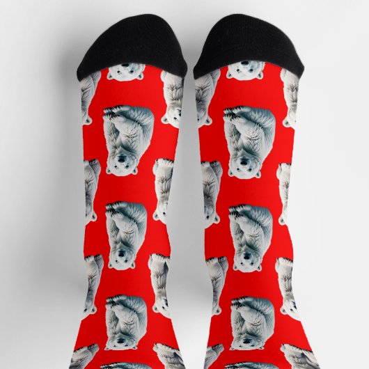 Polar Bear Pattern Design On Red  Sokken (Top)