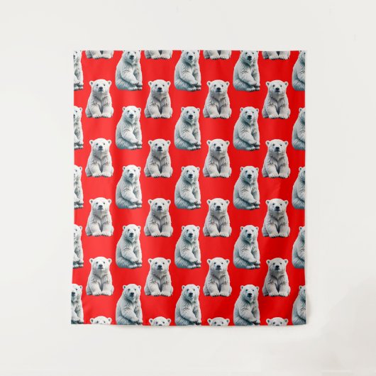 Polar Bear Pattern Design On Red  Wandkleed (Voorkant)