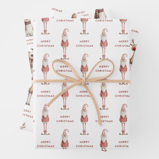 Polar Bear Santa and Reindeer Christmas Inpakpapier Vel (In situ)