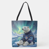 Polar Bear Sitting Under Northern Lights Draagtas (Voorkant)