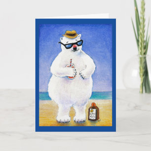 Polar Bear sur la carte de voeux de plage tropical