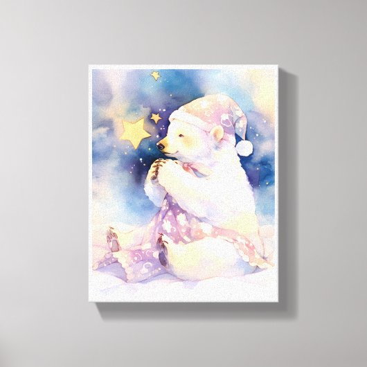 Polar Bear Whimsical Watercolor Nursery Canvas  (Voorkant)