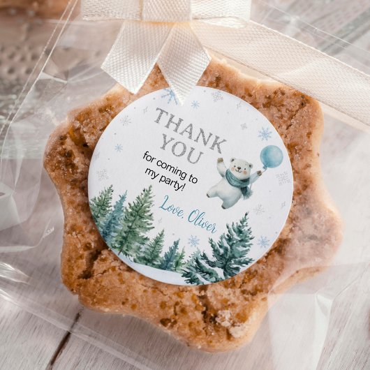 Polar Bear Winter Birthday Classic Round Stickers