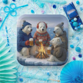 Polar Bears Drinking Around a Campfire  Papieren Bordje (Feest)