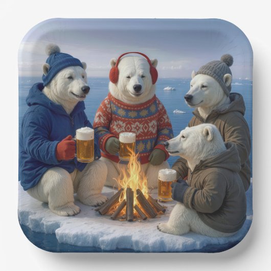 Polar Bears Drinking Around a Campfire  Papieren Bordje (Voorkant)