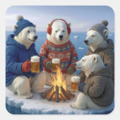 Polar Bears Drinking Around a Campfire Vierkante Sticker (Voorkant)