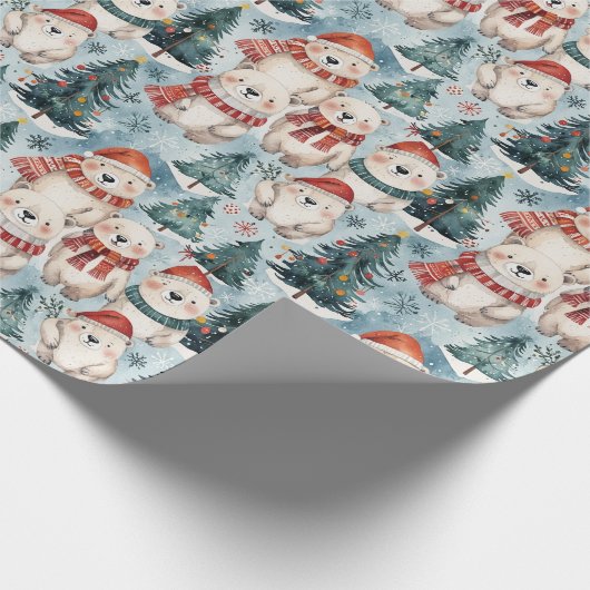 Polar Bears with Hats & Scarves Wrapping Paper Cadeaupapier (Hoek)