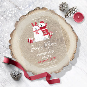 Polar Beary Merry Kerstfeest ID851 Acryl Uitnodigingen