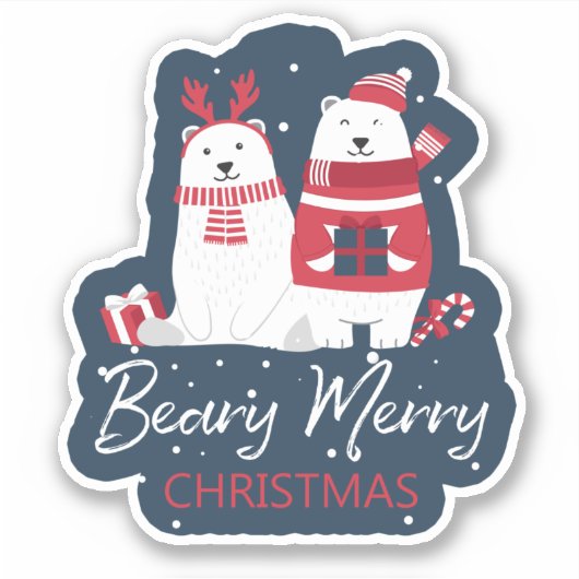 Polar Beary Merry Kerstmis ID851 Sticker (Voorkant)