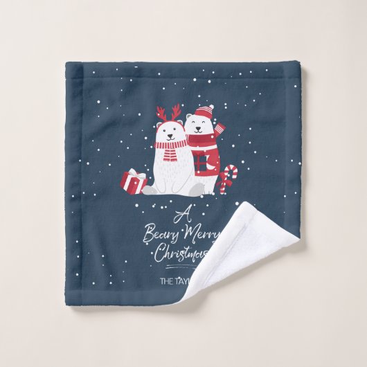 Polar Beary Merry kerstpatroon ID851 Bad Handdoek (Wasdoekje)