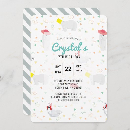 Polar Beer '80s Kleurrijke Witte Verjaardag Uitnod Kaart (Voorkant / Achterkant)