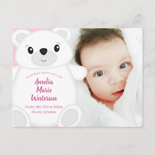 Polar Beer Baby shower Roze Briefkaart (Voorkant)
