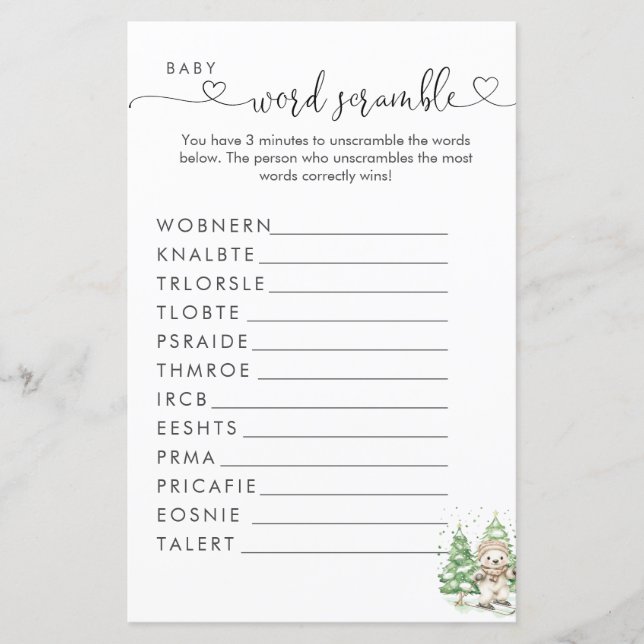 Polar Beer Baby shower Word Scramble (Voorkant)