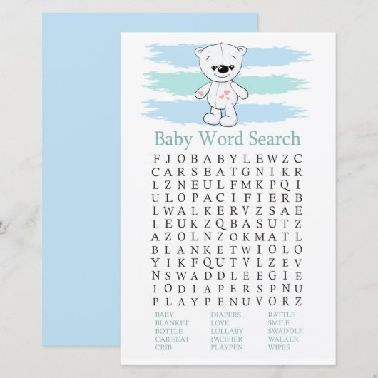 Polar beer Baby shower Word Search Game (Voorkant / Achterkant)