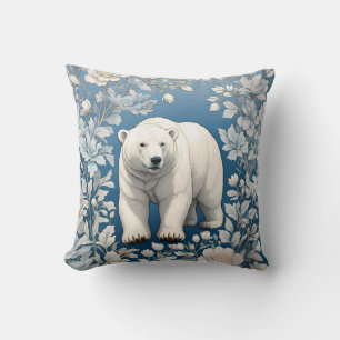Polar Beer Blauw Bloemen William Morris Geïnspiree Kussen