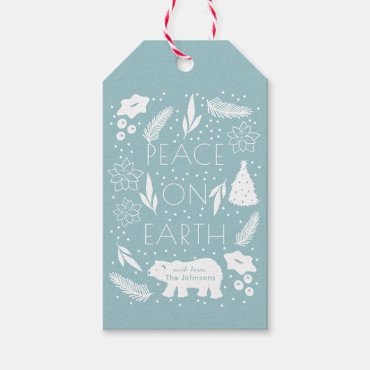 Polar Beer Blauw Foliage Christmas Gift Label Cadeaulabel (Voorkant)