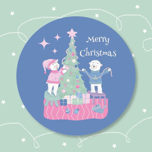 Polar Beer Cub Decorating Tree Blue Sticker