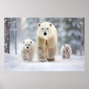 Polar Beer Dierenfamilie Wandering Poster