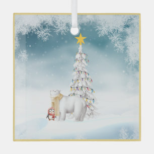 Polar Beer en Penguin Glass Christmas Ornament