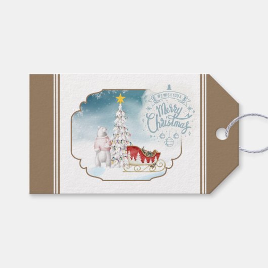 Polar Beer en Sleigh Christmas Gift Label Cadeaulabel (Voorkant (Horizontaal))