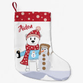 Polar Beer en Snowman Friend Kind Stocking Kleine Kerstsok (Voorkant)