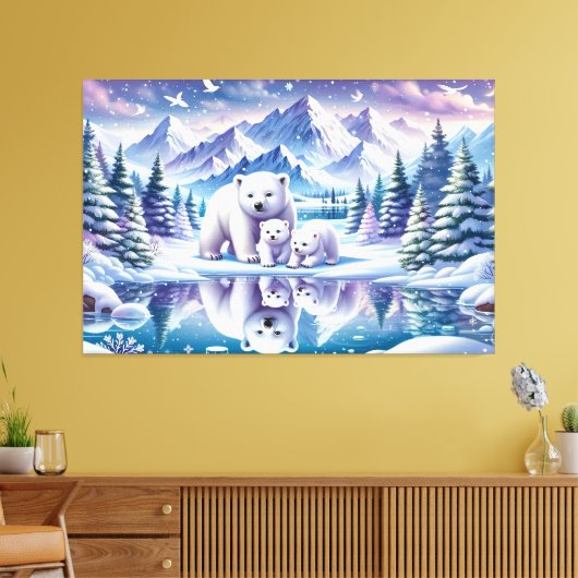 Polar Beer Familie Snowy Scene Schilderen Canvas Afdruk (Insitu (Woonkamer))