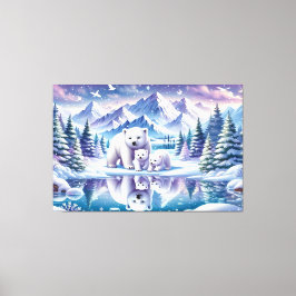 Polar Beer Familie Snowy Scene Schilderen Canvas Afdruk
