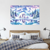 Polar Beer Familie Snowy Scene Schilderen Canvas Afdruk (Insitu (Slaapkamer))
