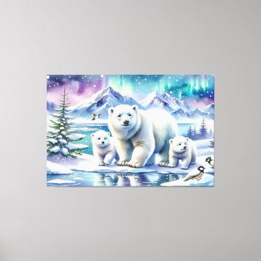 Polar Beer Familie Snowy Scene Schilderen Canvas Afdruk (Voorkant)