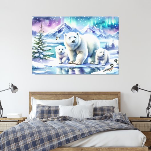 Polar Beer Familie Snowy Scene Schilderen Canvas Afdruk (Insitu (Slaapkamer))