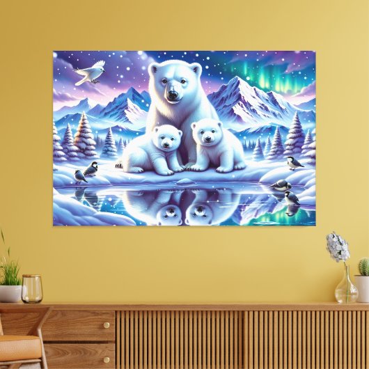 Polar Beer Familie Snowy Scene Schilderen Canvas Afdruk (Insitu (Woonkamer))