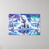Polar Beer Familie Snowy Scene Schilderen Canvas Afdruk (Voorkant)