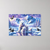 Polar Beer Familie Snowy Scene Schilderen Canvas Afdruk (Voorkant)