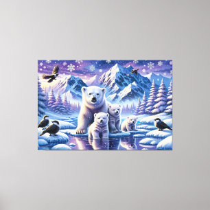 Polar Beer Familie Snowy Scene Schilderen Canvas Afdruk