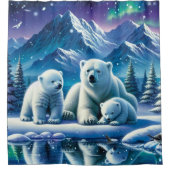 Polar Beer Familie Snowy Scene Schilderen Douchegordijn (Voorkant)