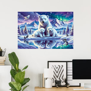 Polar Beer Familie Snowy Scene Schilderen Poster