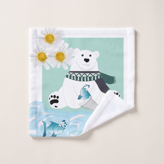 Polar Beer Fish Daisy Floral Bathroom Towel Bad Handdoek (Wasdoekje)