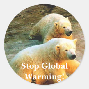 Polar Beer Foto. Stop de opwarming van de aarde! Ronde Sticker