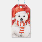 Polar beer in een Santa pet - Sneeuwvlokken W Wit Cadeaulabel (Achterkant)