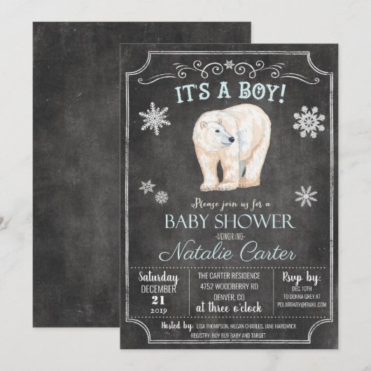 Polar Beer Jongen Baby shower Uitnodiging (Voorkant / Achterkant)