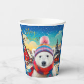 Polar Beer Kerstmuts en sjaal Vrolijk Kerstfeest Papieren Bekers (Achterkant)