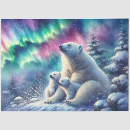 Polar Beer Mama & Cubs Noorderlicht Decoupage Tissuepapier (Voorkant)