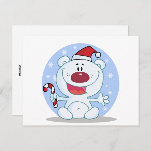 Polar Beer met Candy Cane Vakantie Tshirts Feestdagenkaart (Voorkant / Achterkant)