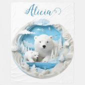 Polar Beer met Cub Arctic Ocean White Winter Fleece Deken (Voorkant)