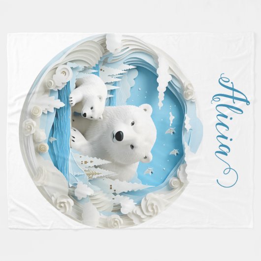 Polar Beer met Cub Arctic Ocean White Winter Fleece Deken (Voorkant (Horizontaal))