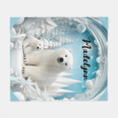 Polar Beer met Cub Arctic Ocean White Winter Fleece Deken (Voorkant (Horizontaal))