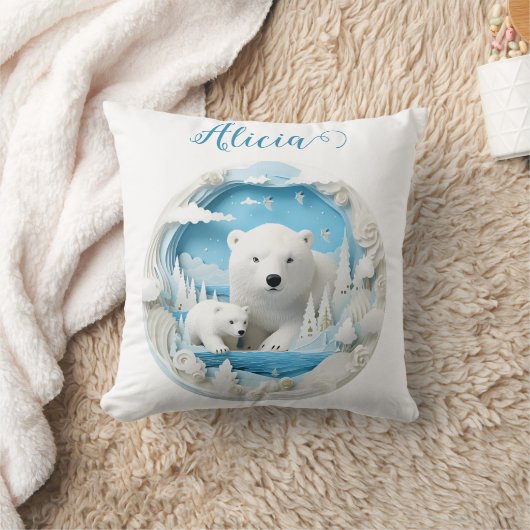 Polar Beer met Cub Arctic Ocean White Winter Kussen (Deken)